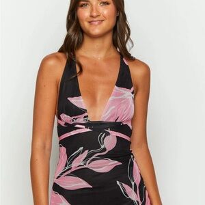 Elegant Black and Pink Floral Dress